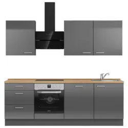 K&uuml;chenblock 240 cm in Eichefarben, Schieferfarben