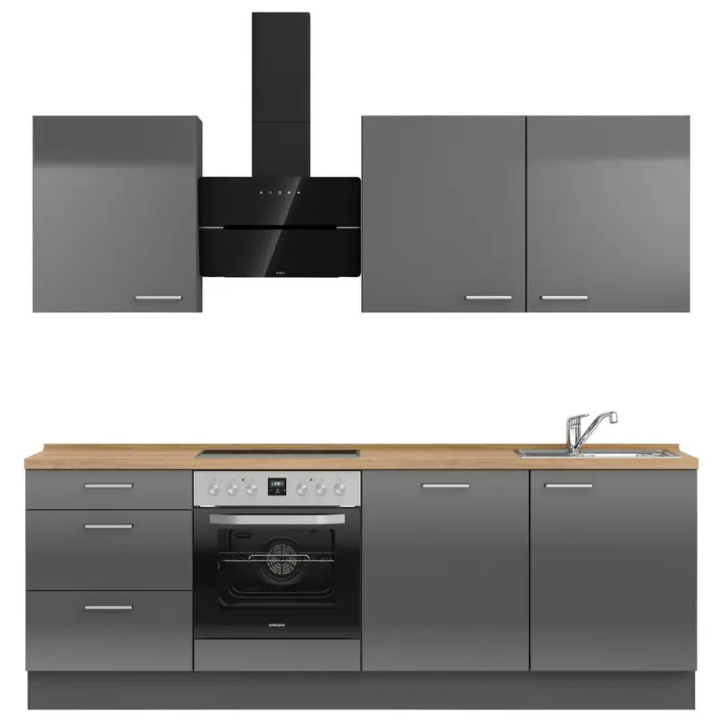 K&uuml;chenblock 240 cm in Eichefarben, Schieferfarben