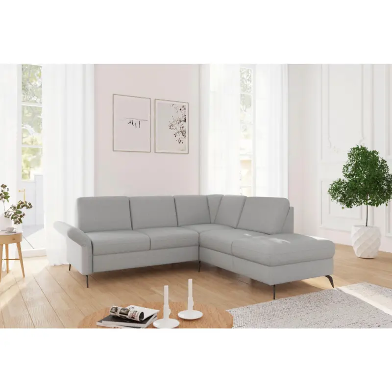 Ecksofa Rochelle E in Flachgewebe Hellgrau 240/216 cm