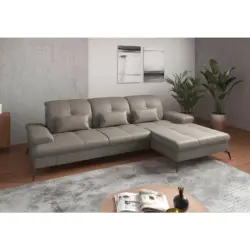 Ecksofa in Echtleder Grau 279/185 cm