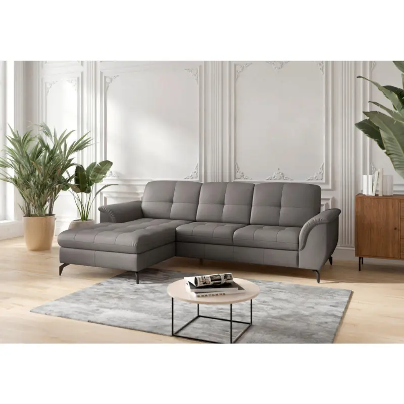 Ecksofa Zora E in Echtleder Mokka 164/262 cm