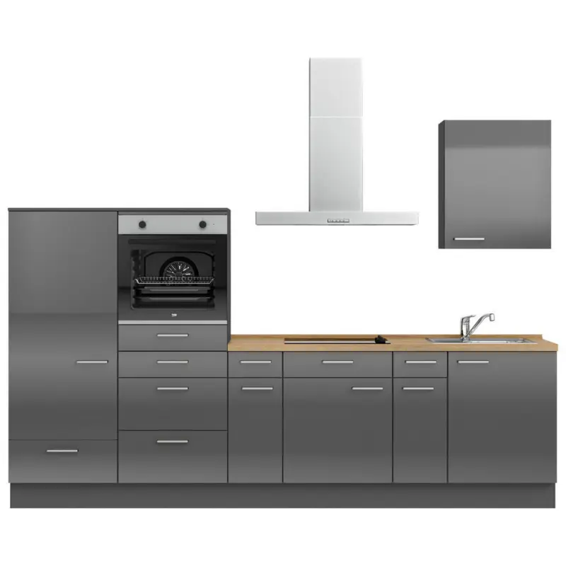 K&uuml;chenblock 300 cm in Eichefarben, Schieferfarben