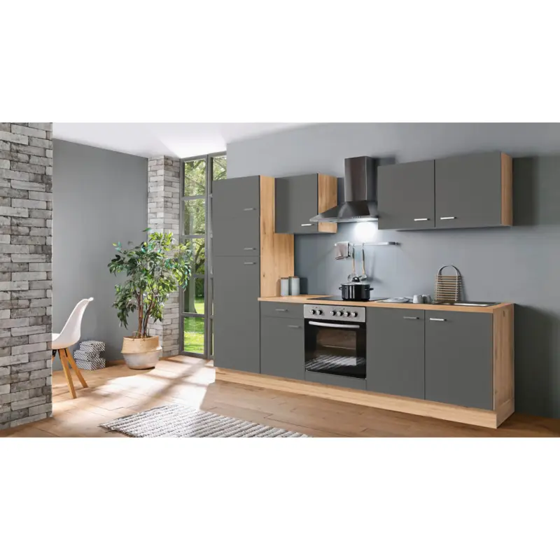 K&uuml;chenblock 270 cm in Graphitfarben, Eiche Artisan