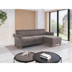 Ecksofa Glendale E in Flachgewebe Taupe 253/166 cm