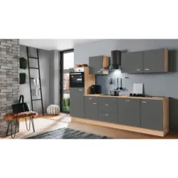 K&uuml;chenblock 280 cm in Graphitfarben, Eiche Artisan