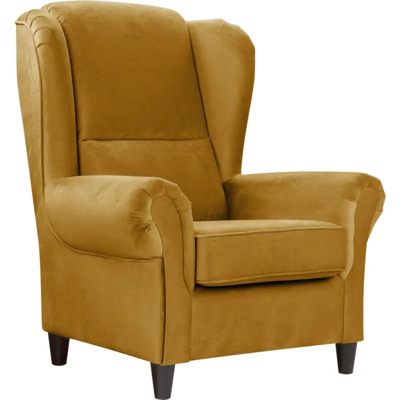 Ohrensessel in Pl&uuml;sch Senfgelb