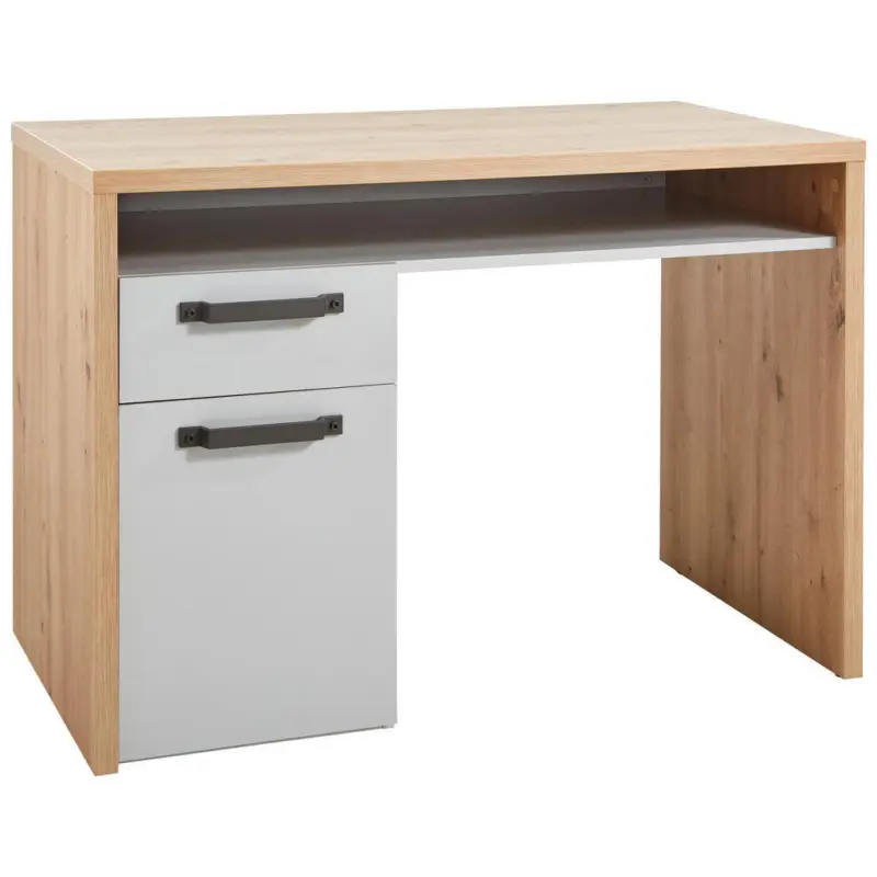 Jugendschreibtisch 111,6/60,2/76,7 cm Grau, Eichefarben Stauraum