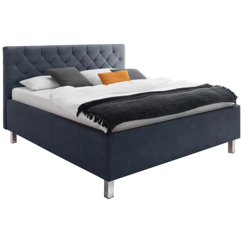 Polsterbett gepolstertes Kopfteil, Lattenrost, Bettkasten Blau 180/200 cm