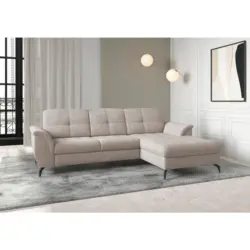 Ecksofa Zora E in Flachgewebe Greige 262/164 cm