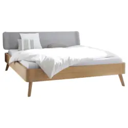 Bett 200/200 cm in Grau, Eichefarben