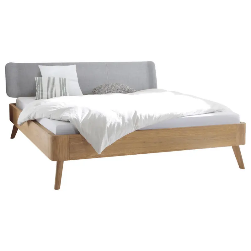 Bett 200/200 cm in Grau, Eichefarben