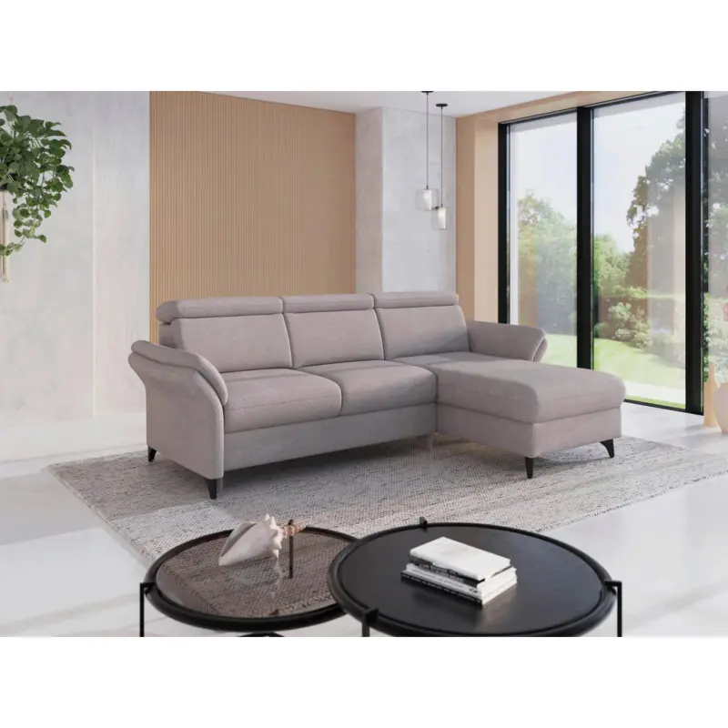 Ecksofa Glendale E in Chenille Silberfarben 253/166 cm