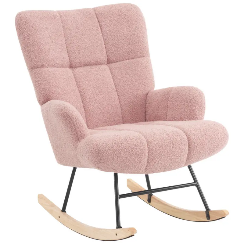 Schaukelstuhl in Boucl&eacute; Rosa