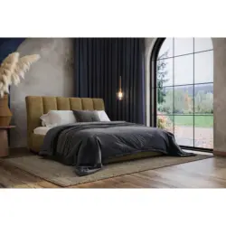 Polsterbett gepolstertes Kopfteil, Lattenrost, Bettkasten Olivgr&uuml;n 180/200 cm