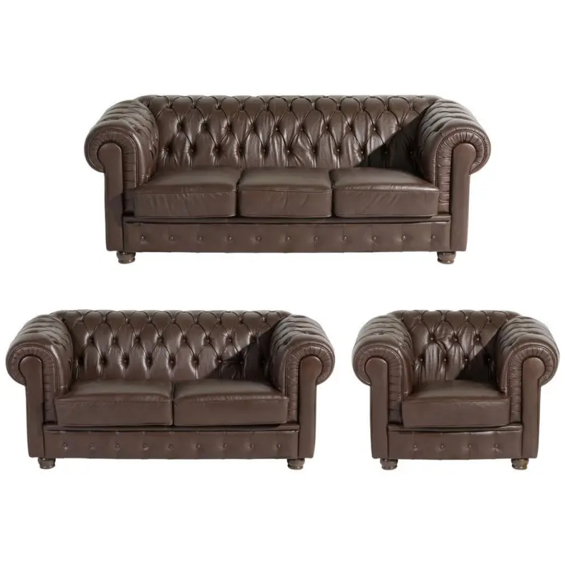 Chesterfield-Sitzgarnitur in Echtleder Braun