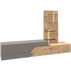 Wohnwand 2-teilig in Grau, Eichefarben 256/162/44,5 cm