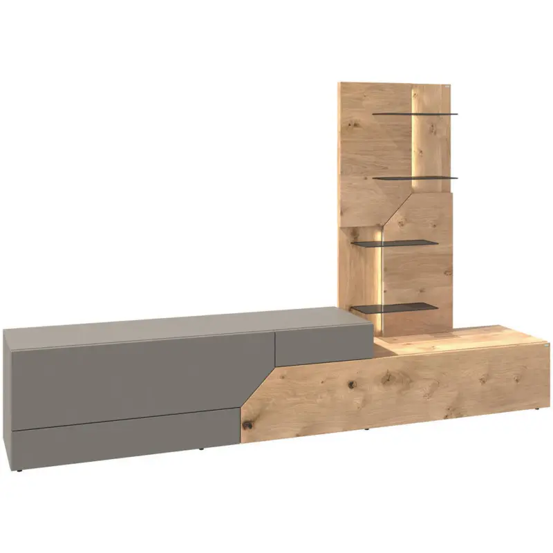 Wohnwand 2-teilig in Grau, Eichefarben 256/162/44,5 cm