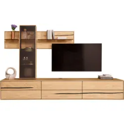 Wohnwand 2-teilig in Schwarz, Eichefarben 248/195/50 cm