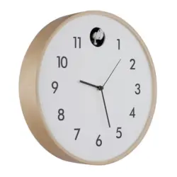 Wanduhr Clocky Naturfarben, Schwarz, Wei&szlig;