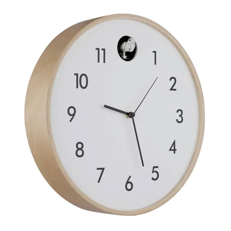 Wanduhr Clocky Naturfarben, Schwarz, Wei&szlig;