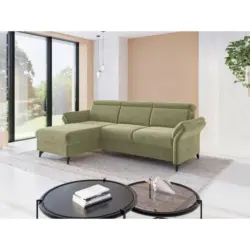 Ecksofa Glendale E in Flachgewebe Hellgr&uuml;n 166/253 cm