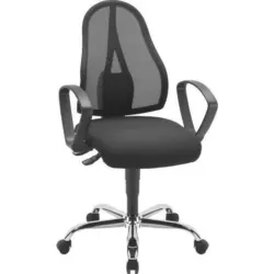 Drehstuhl in Netzbespannung, Webstoff Schwarz, Chromfarben