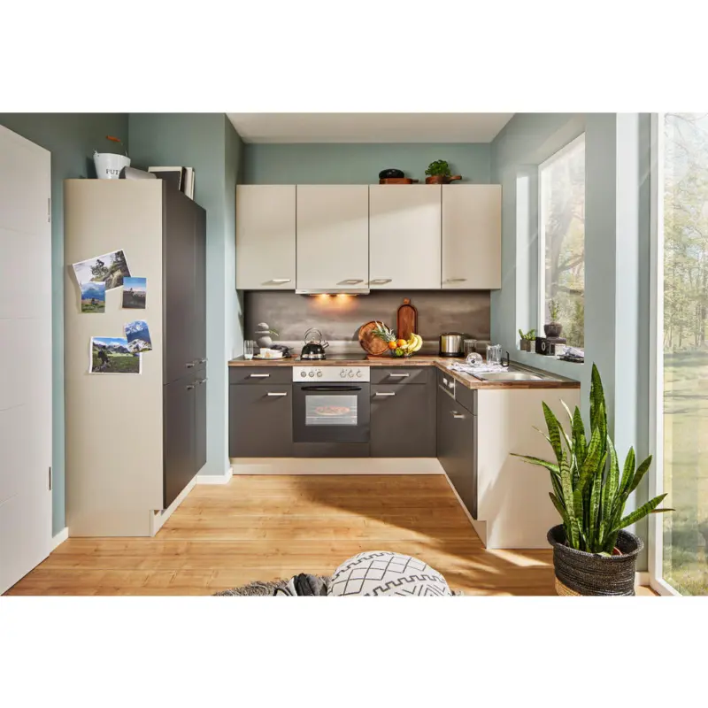 Eckk&uuml;che in Graphitfarben, Eichefarben, Hellgrau