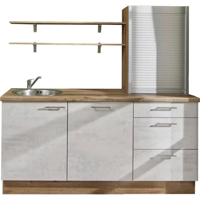 K&uuml;chenleerblock 180 cm in Graphitfarben, Eichefarben