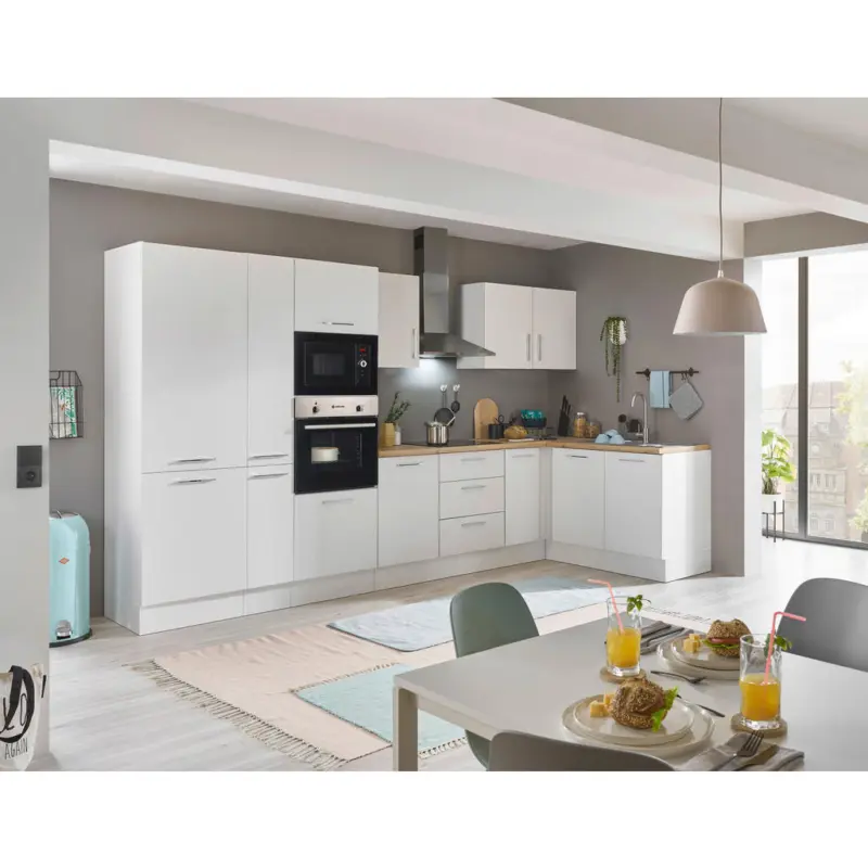 Eckk&uuml;che 360/165 cm in Wei&szlig;, Eiche Artisan