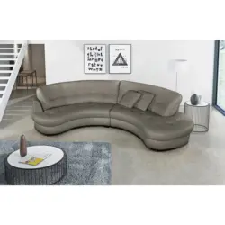 Ecksofa Bretania in Lederlook Echtleder Schlammfarben 300/113 cm