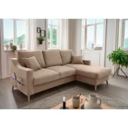 Ecksofa Valentina in Chenille Hellbraun