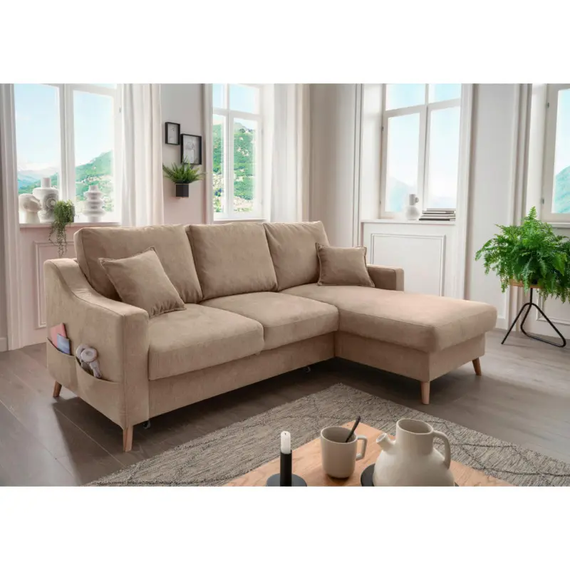 Ecksofa Valentina in Chenille Hellbraun
