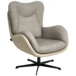 Sessel in Chenille, Struktur Echtleder Beige