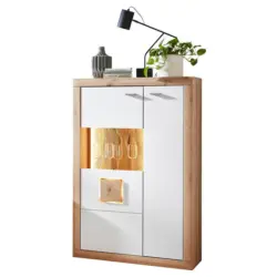 Highboard Wei&szlig;, Eiche Artisan 92,9/142,3/37,3 cm