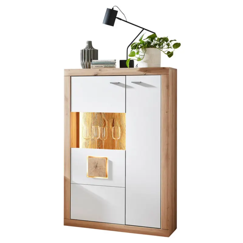 Highboard Wei&szlig;, Eiche Artisan 92,9/142,3/37,3 cm