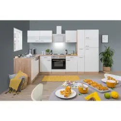 Eckk&uuml;che 310/172 cm in Wei&szlig;, Eichefarben