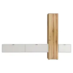 Wohnwand in Wei&szlig;, Eichefarben 320,7/205,5/37,1 cm