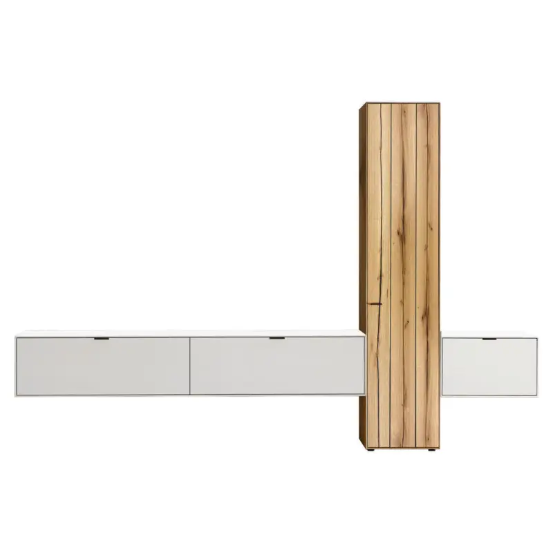 Wohnwand in Wei&szlig;, Eichefarben 320,7/205,5/37,1 cm