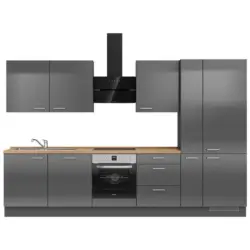 K&uuml;chenleerblock 330 cm in Eichefarben, Schieferfarben