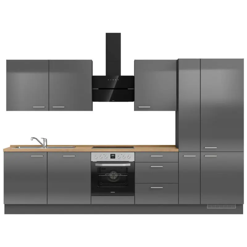 K&uuml;chenleerblock 330 cm in Eichefarben, Schieferfarben