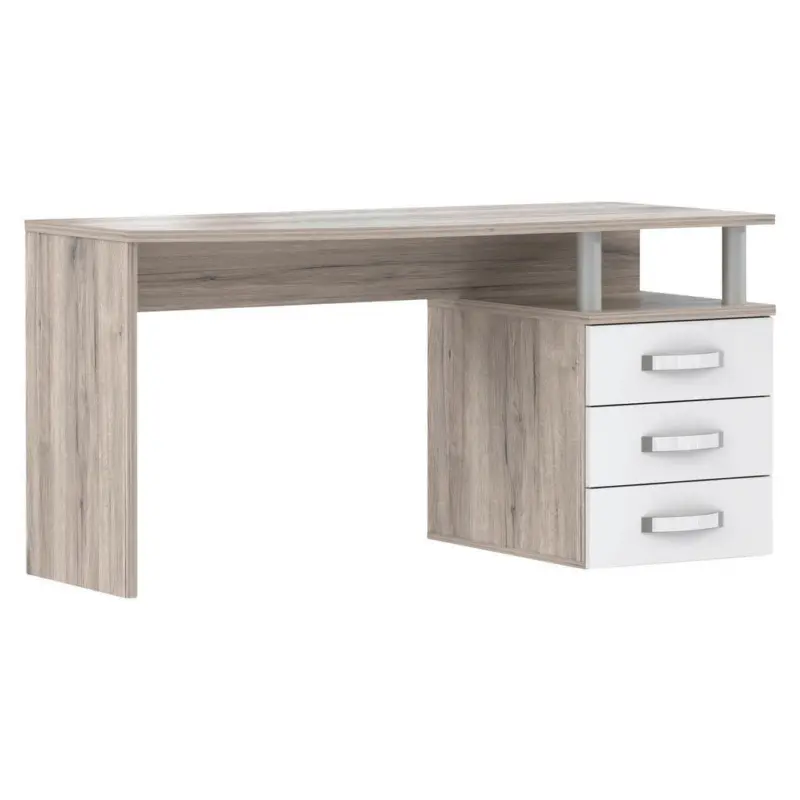 Schreibtisch 138/59,9/70,2 cm in Eichefarben, Wei&szlig; Hochglanz