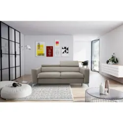 Schlafsofa Mondo in Lederlook Echtleder Hellgrau Modern, Landhaus, Industrial