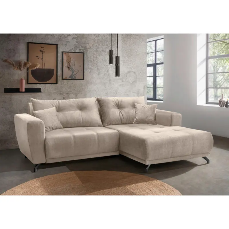 Ecksofa Restato in Velours Creme 246/177 cm