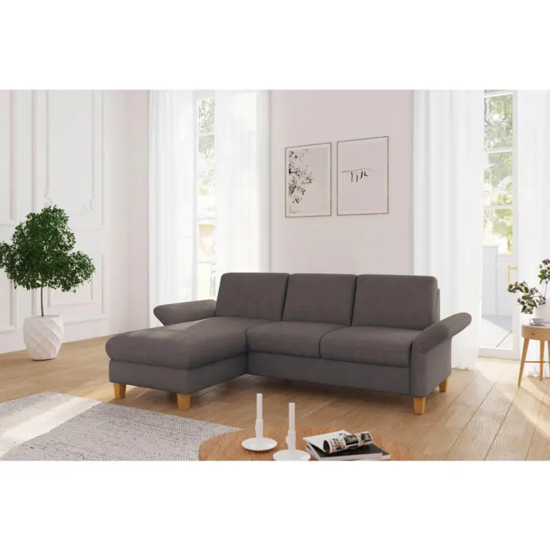 Ecksofa Rochelle E in Flachgewebe Schlammfarben 164/251 cm
