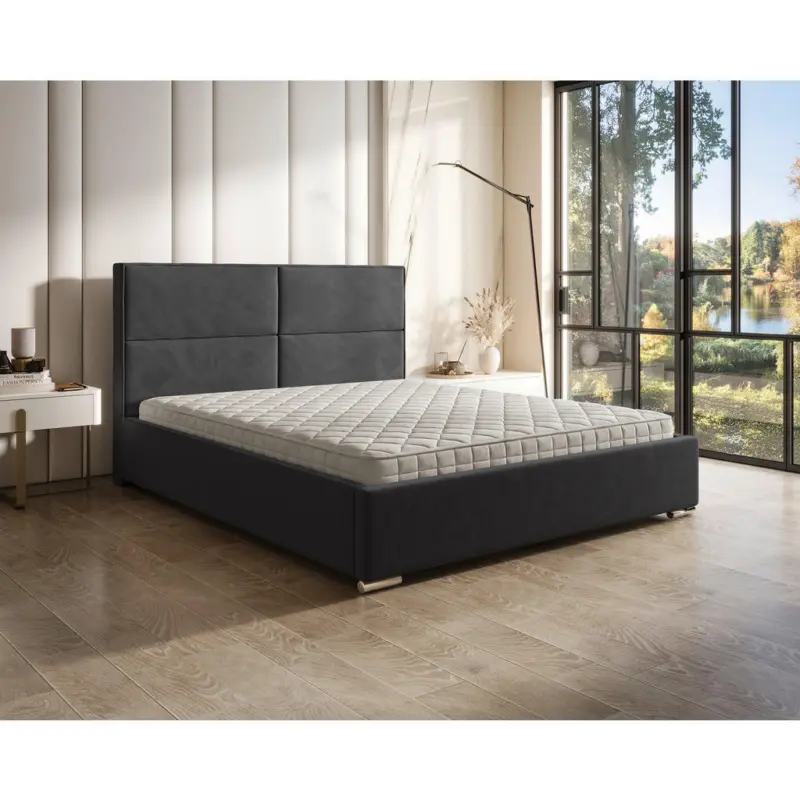 Polsterbett gepolstertes Kopfteil, Lattenrost, Bettkasten Graphitfarben 160/200 cm