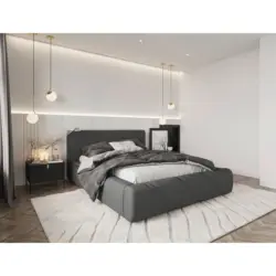 Polsterbett gepolstertes Kopfteil, Lattenrost, Bettkasten Anthrazit 140/200 cm