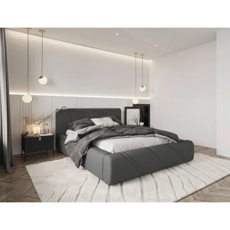 Polsterbett gepolstertes Kopfteil, Lattenrost, Bettkasten Anthrazit 140/200 cm