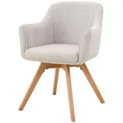 Armlehnstuhl in Holz, Metall, Textil Creme