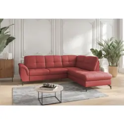 Ecksofa Zora E in Echtleder Rot 244/212 cm