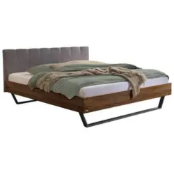 Bett 140/200 cm in Anthrazit, Nussbaumfarben